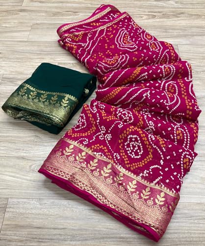 Image of Women's Pure Georgette Jaipuri Saree, Rose Zari Weaving Design Saree with Blouse Peice