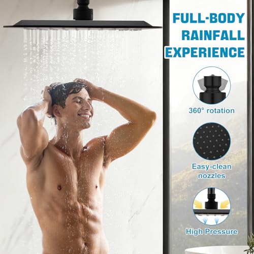 Regendusche Ohne Armatur, 20 × 20CM Quadrat Regenwalddusche Handbrausen-Sets mit Schlauch und Stange, Edelstahl Dusche Duschkopf Regendusche Duschsystem Duschset ohne Armatur (30×30cm)