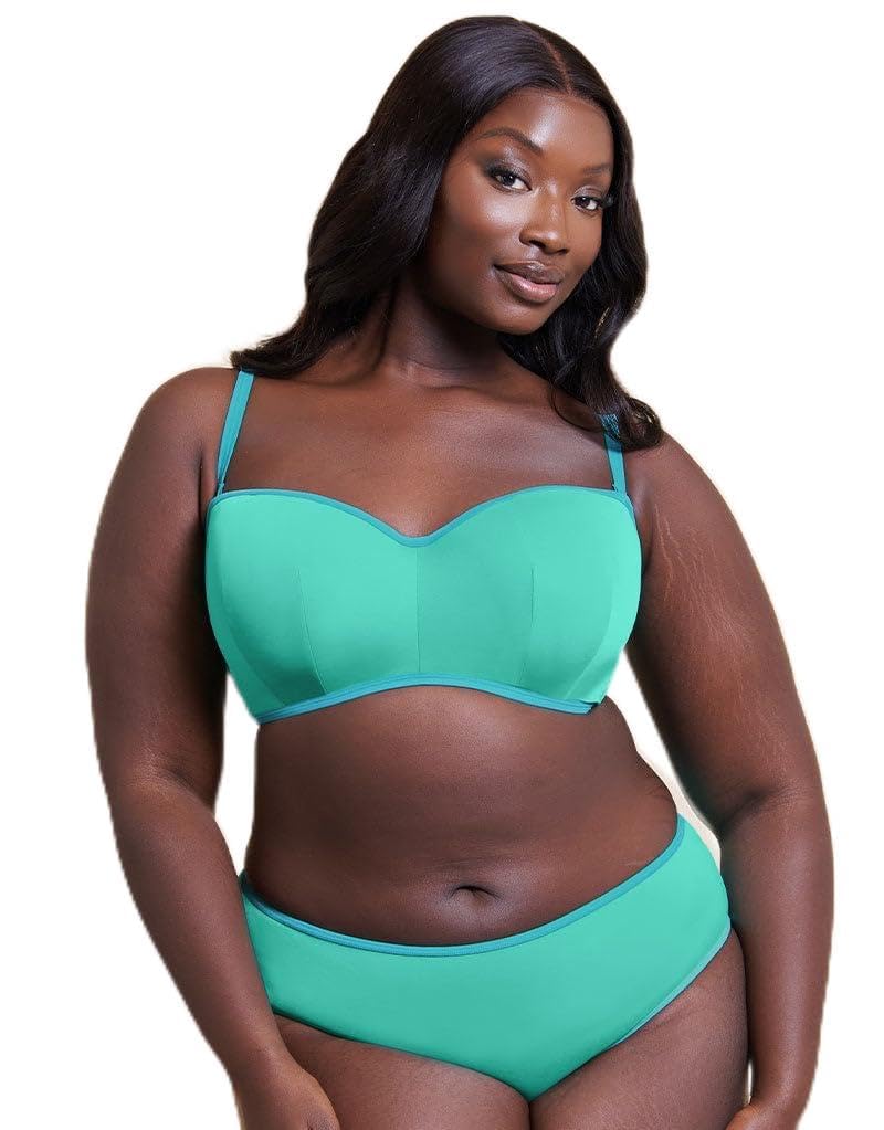 Curvy Kate Women's Aqua Bandeau Bikini Top Minimalist Multiway Swimwear Size D-J