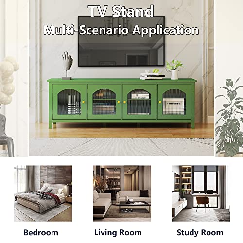 Rayblow Tv Cabinet Tv Stand For Tvs Up To 85'', Home Entertainment Center Media Console With Glass Door Decoration And Cabinets, Tv Storage Cabinet For Living Room, 70.9" X 17.7" X 24", Antique Green #TOP6