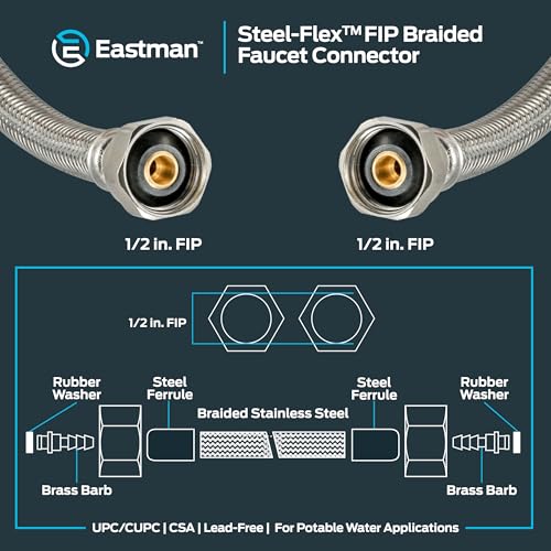Eastman 48 Inch Steel-Flex Faucet Connector, Braided Stainless Steel Supply Line with 1/2 In. FIP Ends, 48021 by Eastman - Used condition - Image 6