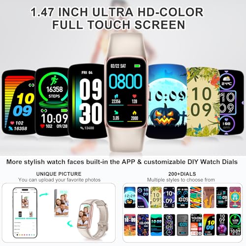 Fitness Tracker, Activity Tracker with 24/7 Heart Rate Blood Oxygen Sleep Monitor, 123 Sports Modes Fitness Watch, 1.47\'\'AMOLED Touch Color Screen Smart Watches, Step Counter Pedometer for Women Men - Thumbnail 4