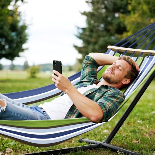 Image of MOSFiATA Hammocks Portable Camping Hammock Upgraded 550lb Comfortable Fabric Hammock with Two Anti Roll Balance Beam and Sturdy Tree Straps for Camping, Patio, Backyard, Outdoor (Light Green)