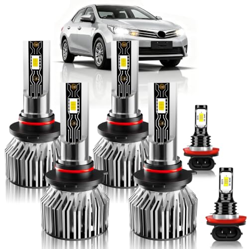 Image of Fit for Toyota Corolla 2009-2016 Car Light Bulbs Set, 6500K White Enhanced Visibility with Cooling Fan, High Beam Low Beam Fog Light Combo, Plug n Play, IP68 Pack of 6