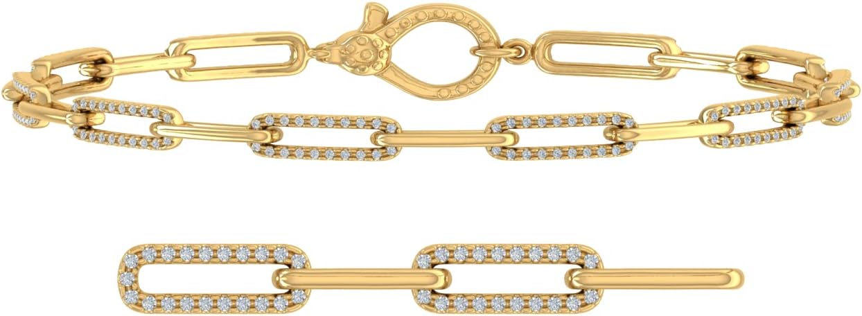 1/2 Carat Prong Set Round-Cut Natural Diamond Link Chain Bracelet Gold Bracelet Gift for Women in 14K Gold (7 Inch)