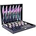 Rainbow Silverware Set, 24-częściowy zestaw wielokolorowych stali nierdzewnej Usługi dla 6, kolorowe opalizujące stołowe sztućce Zestaw z kolorowy tytanowy i drewno