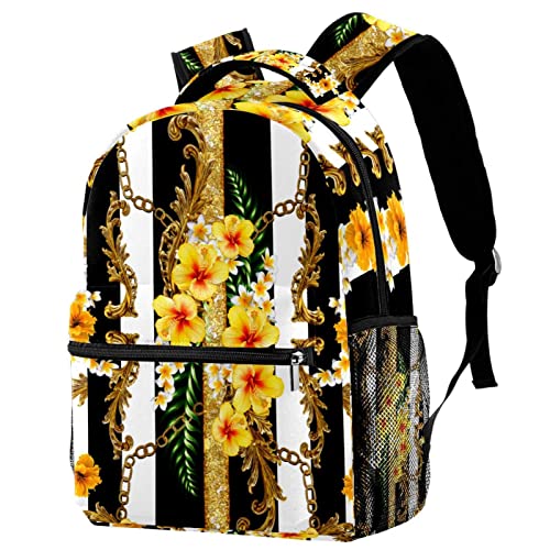 Sac à dos de voyage grand compartiment à rayures et fleurs exotiques