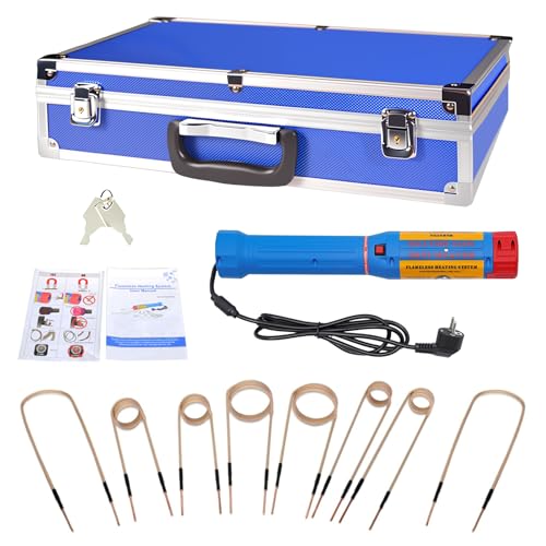 1100W Magnetische Induktionsheizgerät, Flameless Induction Heater, Induktions Heizset mit 8 Induktionsspulen, Maximale Heiztemperatur 800°C, Zum Entfernen Von Rostigen Bolzen und Muttern, Blau