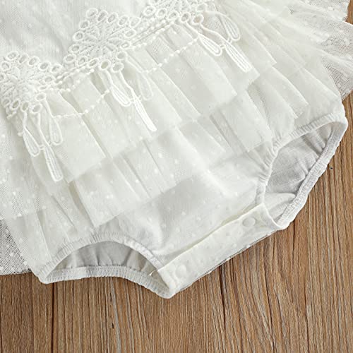 Image of Newborn Baby Girl Romper Lace Tutu Dress Bodysuit Ruffle Sleeveless Jumpsuit with Headband Summer Outfits