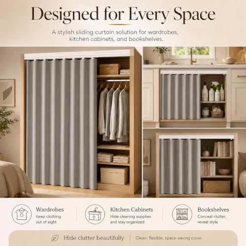 Cortina de armario antipolvo de 170 x 120 cm, estanterías y cocina con riel pegajoso sin obra 5