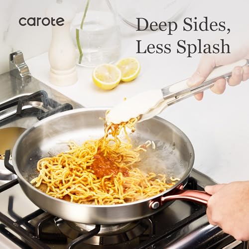 Image of CAROTE 7-Piece Tri-Ply Stainless Steel Frying Pan Set, Skillet Set 8 inch /10 inch /12 inch, Induction Compatible, Oven & Dishwasher Safe, Gold Handle