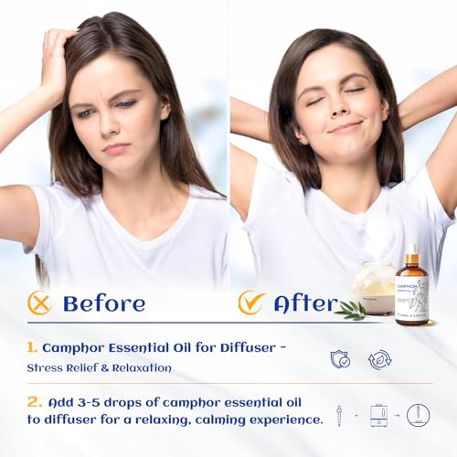 Image of HIQILI 100ML Camphor Essential Oil Pure, 100% Undiluted for Skin, Diffuser, Aromatherapy - 3.38 Fl Oz