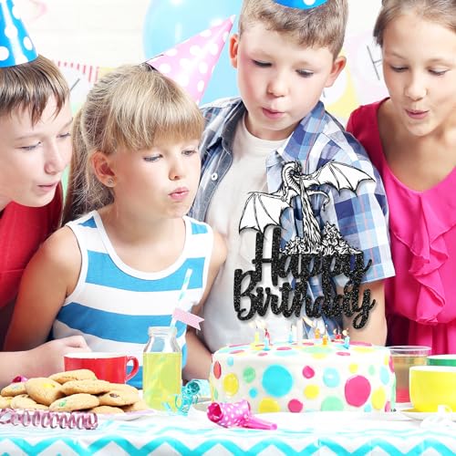 Dragon Happy Birthday Cake Topper - Animated film themed Game Party black Glitter Decoration Supplies by LIANGSS - Used condition - Image 4