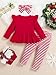 Fashion Girl Clothes 12-18 Months Toddler Girl Christmas Outfits Set Red Ruffle Long Sleeves Reindeer Top Striped Pants Pretty Headband 3PCS