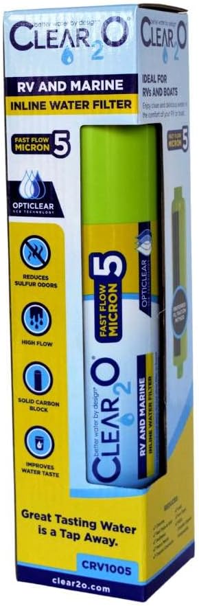 CLEAR2O® RV AND MARINE INLINE WATER FILTER - CRV1005 - Unlock High-Flow, Great-Tasting Water with Our Revolutionary 5 Micron Carbon Block Filtration System for RVs and Marine Use!