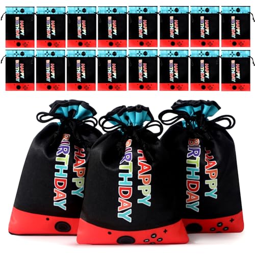 RICHNESS 16pcs Video Game Party Favor Bags Drawstring Game on Party Bags 4.5X6IN Satin Goodie Bags
