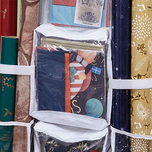 AOTUNO Double-Sided Hanging Gift Wrap Organizer Storage Bag,Wrapping Paper Storage Holder(White)