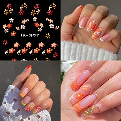 Yosomk 6 Sheets Flower Nail Art Stickers Decals 5D Embossed Spring Daisy Nail Decals Self-Adhesive Nail Art Supplies White Yellow Colorful Heart Nail Accessories For Women Manicure Decorations Design. #TOP5