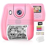 Instant Print Camera Gift for Kids Age 3-12 Girls Boys, 1080P HD Selfie Digital Cameras, 32GB TF Card, Colored Pens (Pink)