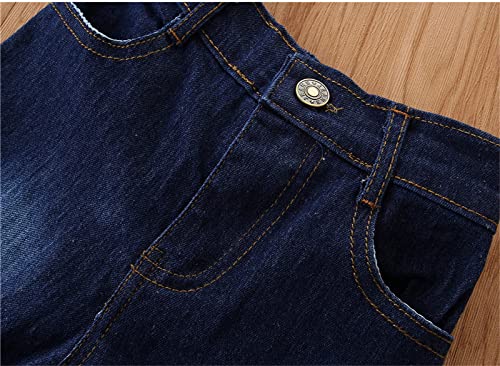 Moonker Toddler Girls Bell Bottom Jeans Ripped Tassels Ruffle Wide Leg Causual Denim Pants Elastic Waisted3