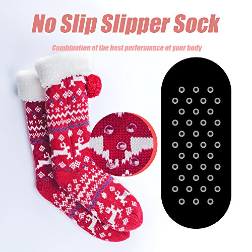 Maamgic Womens Knit Christmas Sherpa Slipper Socks Grippers Warm Sweater Bootie Thick Fleece Ladies Female Fuzzy Winter Socks #TOP4