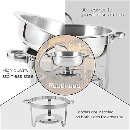 Restlrious Chafing Dish Buffet Set 3 Pack Stainless Steel Round Chafers And Buffet Warmers Set With Glass Viewing Lid, 5Qt Foldable Complete Set For Buffet Catering W/Water Pan, Food Pan, Fuel Holder #TOP3