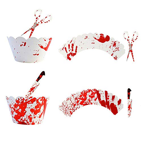 Soochat Halloween Cupcake Toppers Wrappers Horror Cake Decoration Bloodstain Cake Knife Scissors For Halloween Party Decoration 24 Pcs #TOP1