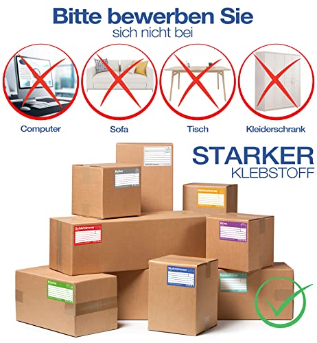 PAPERKIDDO 80 Stück Umzugsetiketten 15 x 10cm, Umzugsaufkleber zum Beschriften von Umzugskartons, 8 Farben Aufkleber Bunte Etiketten Selbstklebend Sticker für Übersicht beim Umzug