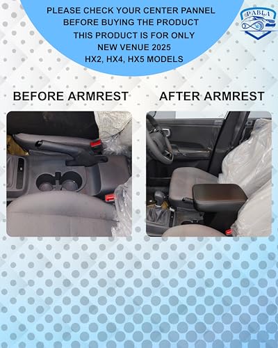 Image of PABLA ENTERPRISES Car Center Armrest compatible with Hyundai New Venue (2025-2026) HX2, HX4,HX5 Series, Black, Premium Comfort Padding, Spacious Storage Compartment, Easy Installation