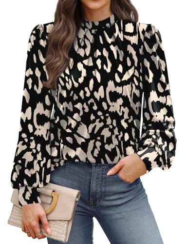 Image of WIHOLL Long Sleeve Shirts for Women Mock Neck Tops Pleated Front Blouses Dressy Casual Spring Fall Clothes 2026 Fashion