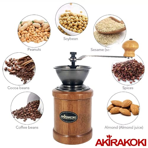 Akirakoki Manual Coffee Grinder Wooden Coffee Bean Mill With Cast Iron Burr, Large Capacity Wood Hand Crank, Portable Adjustable #TOP1