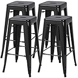 Yaheetech 30 inches Metal Bar Stools Set of 4 High Backless Barstool Stackable Bar/Counter Height Stools Chairs,Black