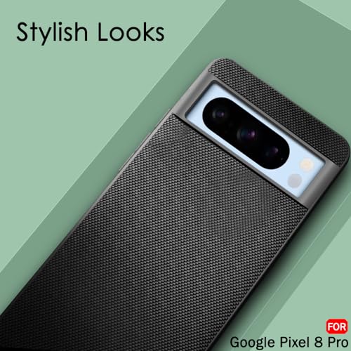 Image of TheGiftKart Back Cover Case for Google Pixel 8 Pro | Slim & Lightweight | Ultra-Premium Design | Camera Protection Bump | Fabric Texture Case Cover (PC & TPU, Black)