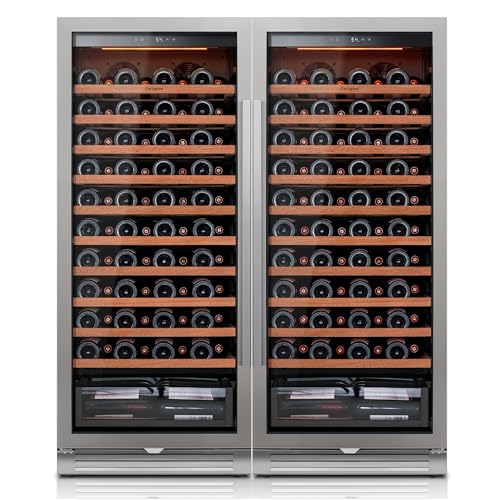 Image of Ca'Lefort 24 Inch Wine Fridge Set, 180 Bottle Capacity Wine Cooler Refrigerator, Built-in Glass Door Wine Fridge with Adjustable Shelves & 3 LED Lighting for Home Bar Kitchen (Two 24 inch Units)