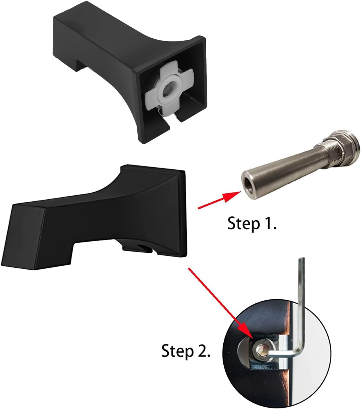 Bathroom Shower System Faucet Set Replacement Part Square Water Outlet Bath Tub Spout Without Diverter for 1/2 inch Copper Tube Matte Black