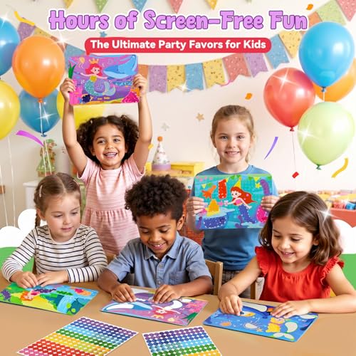 JoyCat 24 Pack Mermaid Dot Art Craft Kits for Kids Party Favors, Mess-Free Dot Sticker Activity Set with 4800+ Stickers & Goodie Bags, Classroom Prizes, Goodie Bag Stuffers, Mermaid Toys for Ages 3-8 - Image 2