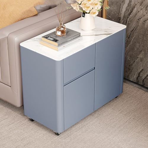 CLLXDZ Aparador de Madera Maciza, con Tapa de Pizarra y Ruedas Silenciosas de 360°, Diseño de Esquinas Redondeadas, Armario de Cocina para Sala de Estar y Cocina(Blue,80cm/31.5in)