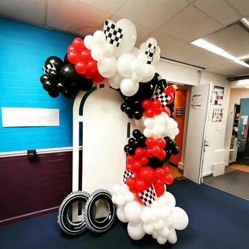 Image of Red and Black Balloons, 60Pcs Red Black and White Balloons | 12in Latex Balloon for Birthday, Wedding, Graduation Party Decorations