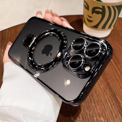 Image of Magnetic Ring Case for iPhone 16 Pro Max Case Kickstand Compatible with MagSafe Built-in Camera Lens Protector Shockproof Phone Case for iPhone 16 ProMax 6.9 inch -Black