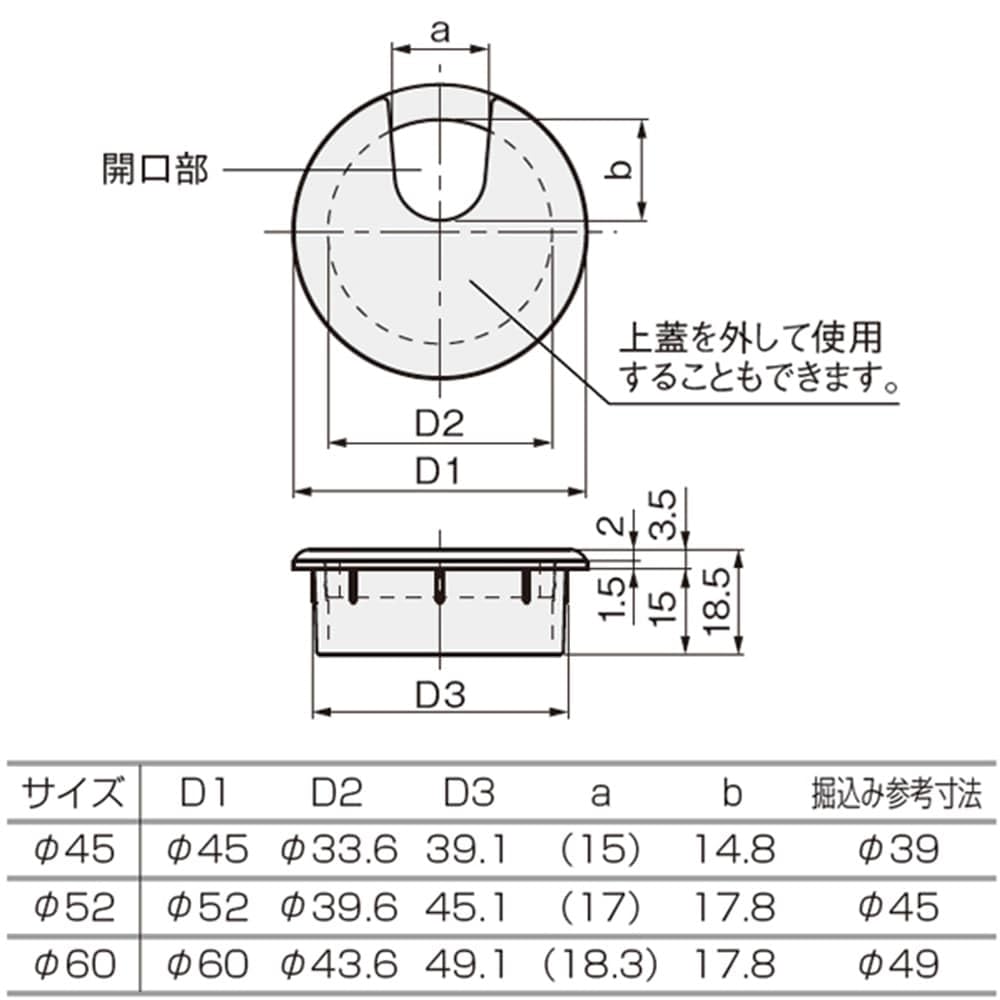 まりい様 Amazon | アトム 配線孔キャップ丸型 アトムリビンテック 黒 φ60