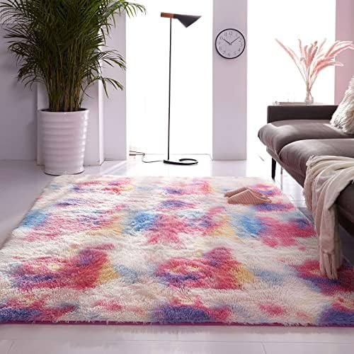 Fluffy Area Rugs Rainbow Soft Rug Plush Carpets for Living Room Kids Girls Bedroom Nursery Home Decor Floor Carpet 120x150cm