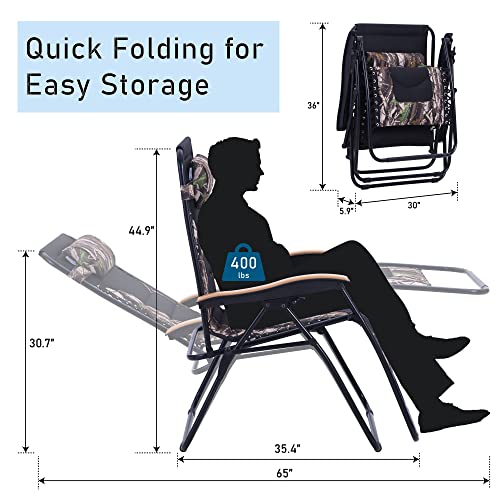 Phi Villa Oversize Xl Padded Zero Gravity Lounge Chair Family Lovers Pack With Wide Armrest Foldable Recliner, Set Of 2, Support 400 Lbs (Camouflage) #TOP2