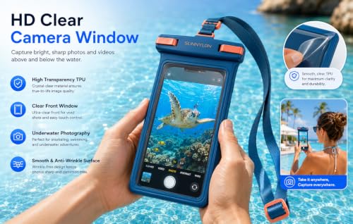 3D TPU Waterproof Phone Pouch, IPX8 Underwater Phone Case 100FT, Touch Screen Cell Phone Dry Bag with Lanyard, 7 Inch Fits iPhone 17-14 Pro Max, Samsung Galaxy S26/S25/S24 Ultra (1 Pack Blue) by Sunnylon - Used condition - Image 3