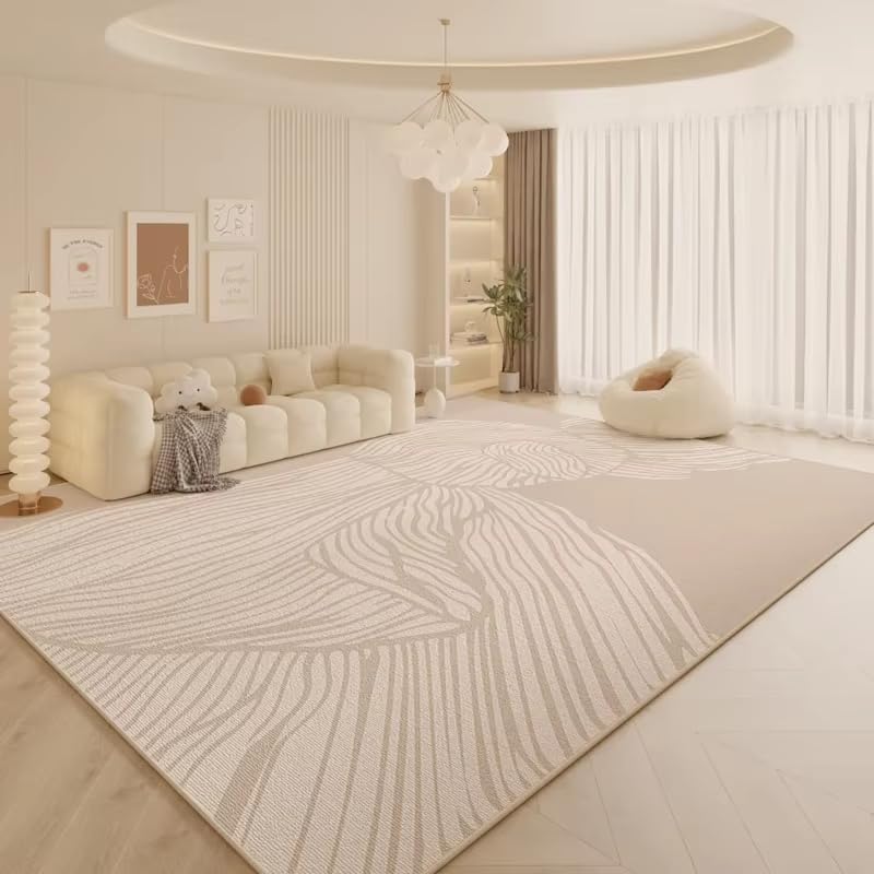 Alfombra lavable estilo crema con base antideslizante para sala