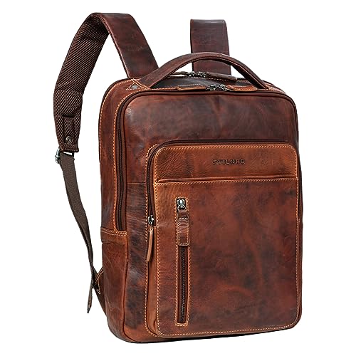STILORD Tory Mochila de Piel Grande Hombres Mujeres para Ordenador portátil de 13 Pulgadas de Cuero Vintage Equipaje de Mano Mochila de Viaje Hombre Color:Salerno   marrón