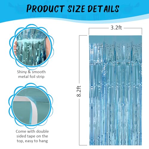 Image of Accevo 3Pack Light Blue Party Streamers 3.2x8.2 Feet Metallic Fringe Curtains Tinsel Streamers Party Decor for Summer Party Beach Theme Party Decorations Wedding Birthday Xmas New Year Photo Booth