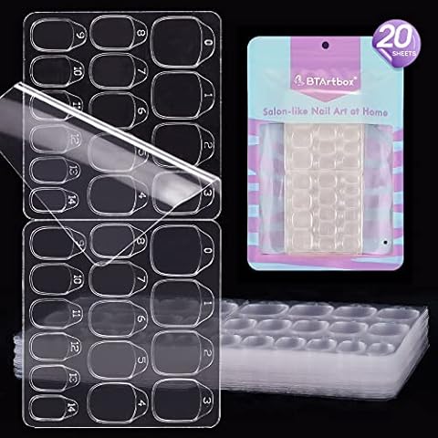 Nail Adhesive Tabs for Press On Nails - BTArtbox 20 Sheets 15 Sizes Ultra Thin & Waterproof Nail Stickers for Fake Nails, 600PCS Double Sided Jelly Nail Sticky Tabs for Manicure Cover