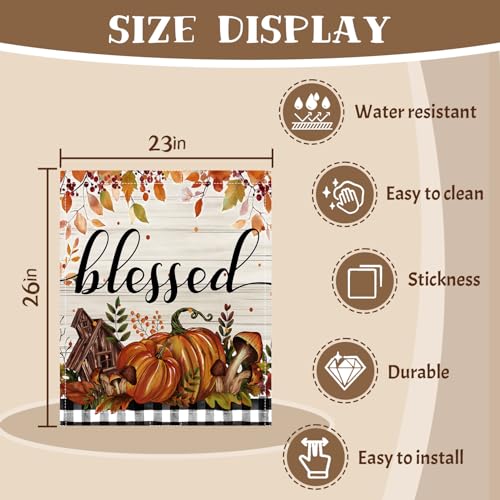 Image of Fall Pumpkin Dishwasher Magnet Cover Blessed Autumn Dishwasher Magnet Sticker for Kitchen 23x26 in Thanksgiving Decor Dish Washer Magnets Cover Refrige Magnets Panel Decal