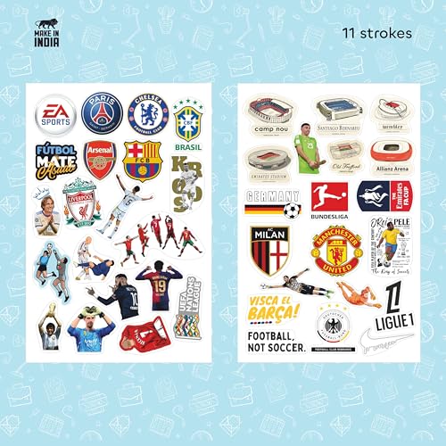 Image of 11 Strokes Stickers Set of 100 Football Stickers for Kids & Adults | Laptop Stickers Aesthetic Soccer Stickers Set | Laptop Sticker | Messi, Ronaldo, Real Madrid, Barcelona Gifts | Fun Football