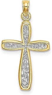 Colar de ouro amarelo 14 k com cruz de filigrana religiosa pingente latino elegante joias finas para mulheres presentes para ela, Ouro amarelo